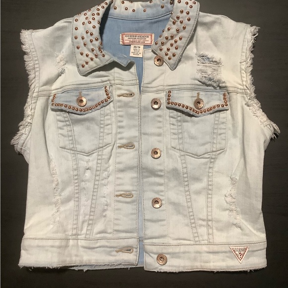 Vintage Guess Distressed Denim Jacket Vest! - Picture 8 of 14
